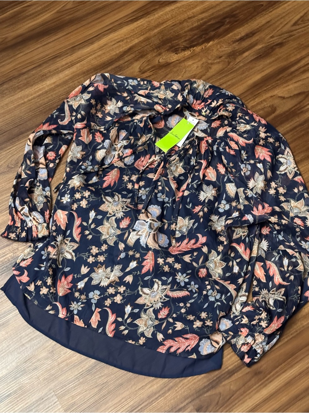 Sam Edelman Blouse 2 layer … blue tank under- Navy with Coral & Cream Floral